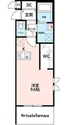 ヴィエント 1階ワンルームの間取り