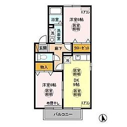 グリシーヌ 2階2DKの間取り