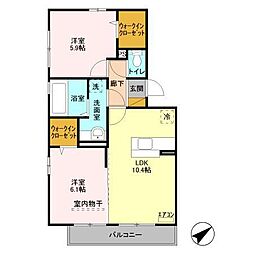 マーレ金田 3階2LDKの間取り