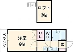 ウィステリア小郡 2階1Kの間取り
