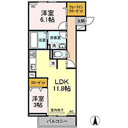 JR山陽本線 東福山駅 徒歩18分の賃貸アパート 3階2LDKの間取り