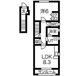 ブライトコート松が岬 1LDKの間取図画像