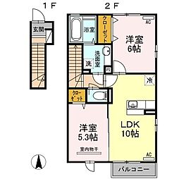 グランディールA棟 2LDKの間取図画像