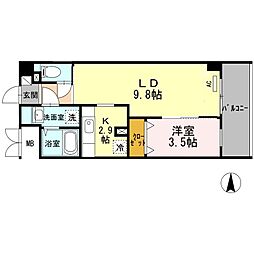 アンジュ高天 3階1LDKの間取り