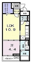 クレール茅ヶ崎2 1LDKの間取図画像