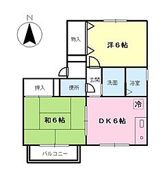 サンフィールドB 2DKの間取図画像