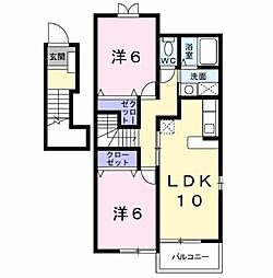 トワハピネス白河A 2LDKの間取図画像