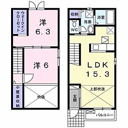 サン・コテージュＤ 1階2LDKの間取り