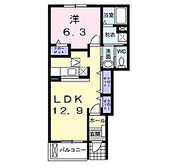 イーリスハイツA棟 1LDKの間取図画像