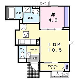 プライムコート川西 1LDKの間取図画像