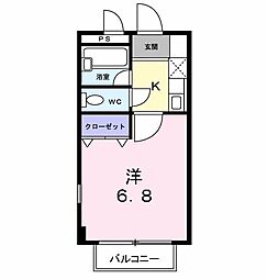 ヒューゲル 1階1Kの間取り