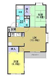 JR豊肥本線 光の森駅 徒歩6分の賃貸マンション 3階2LDKの間取り