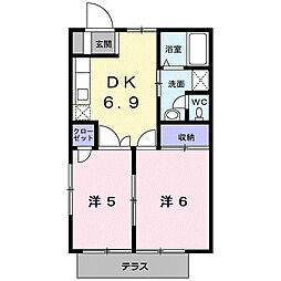 エクセルハイム 1階2DKの間取り