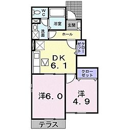 グラースメゾン泗水Ｃ 1階2DKの間取り