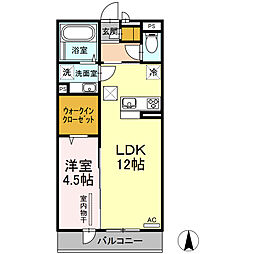 リヴェール近見 1階1LDKの間取り