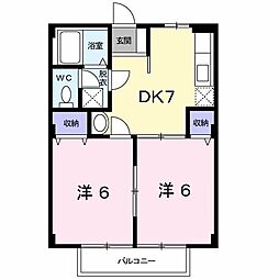 スカイハイツ菊陽 1階2DKの間取り