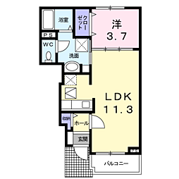 ソレイユＧＥＮ　IV 1階1LDKの間取り