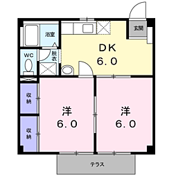 ニューシティ中川 1階2DKの間取り