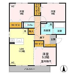 東武小泉線 小泉町駅 徒歩7分の賃貸アパート 3階3LDKの間取り