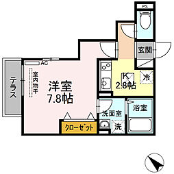 クレスタ 1階1Kの間取り