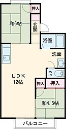 冬築タウン　B棟 1階2LDKの間取り