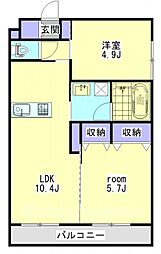 スカイコート大王 1階2LDKの間取り