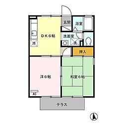 セジュールカミムラ 1階2DKの間取り