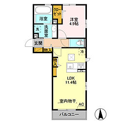 グリーンコート本郷 1階1LDKの間取り