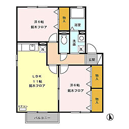 アムール宮沖　Ａ 2階2LDKの間取り