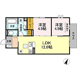 シュプリーム杏 2LDKの間取図画像