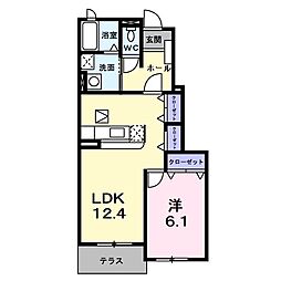 オーベルジーヌ　Ｍ 1階1LDKの間取り