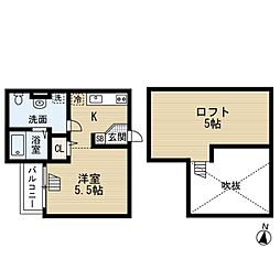 CLOUD鳳 2階ワンルームの間取り