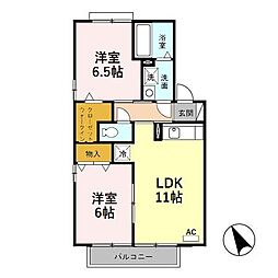 メゾン・ド・パストラル　Ａ 2階2LDKの間取り