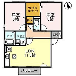 セジュール蓮花寺 1階2LDKの間取り