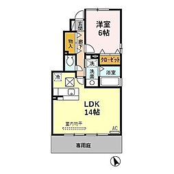 ローズコートＫ　Ａ 1階1LDKの間取り