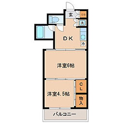 シャングリラ高松 3階2DKの間取り