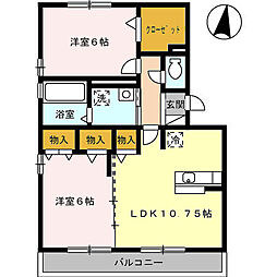 ジュノウタウン　A棟 2階2LDKの間取り