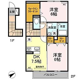 グランドゥール　B 2階2DKの間取り