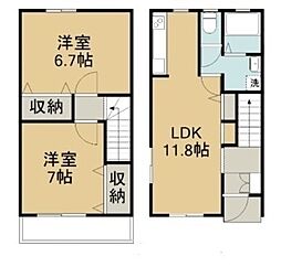 コスモガーデン 1階2LDKの間取り