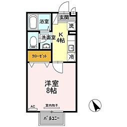 セジュールたかなわ2 1Kの間取図画像