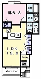 プリムローズB棟 1LDKの間取図画像