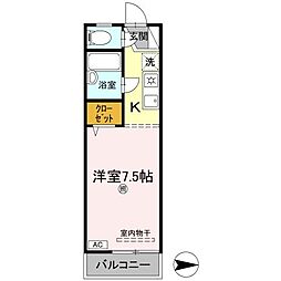 コーポエルム 2階ワンルームの間取り