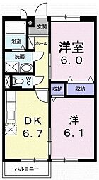 ハイツ・林 2階2DKの間取り