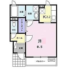 プラシード・ウノ1 1Kの間取図画像