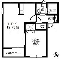 フルール上成B 1LDKの間取図画像