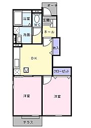 アルカンシエルC棟 2DKの間取図画像