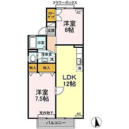 セジュール福光 2LDKの間取図画像