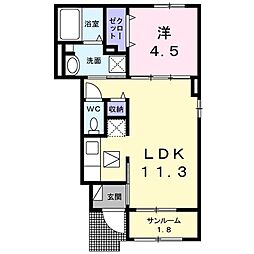 コリウスB 1LDKの間取図画像