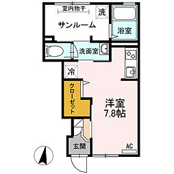 グランメゾン祇園 1階ワンルームの間取り