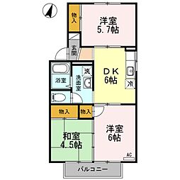 ハイツ万葉A 3DKの間取図画像